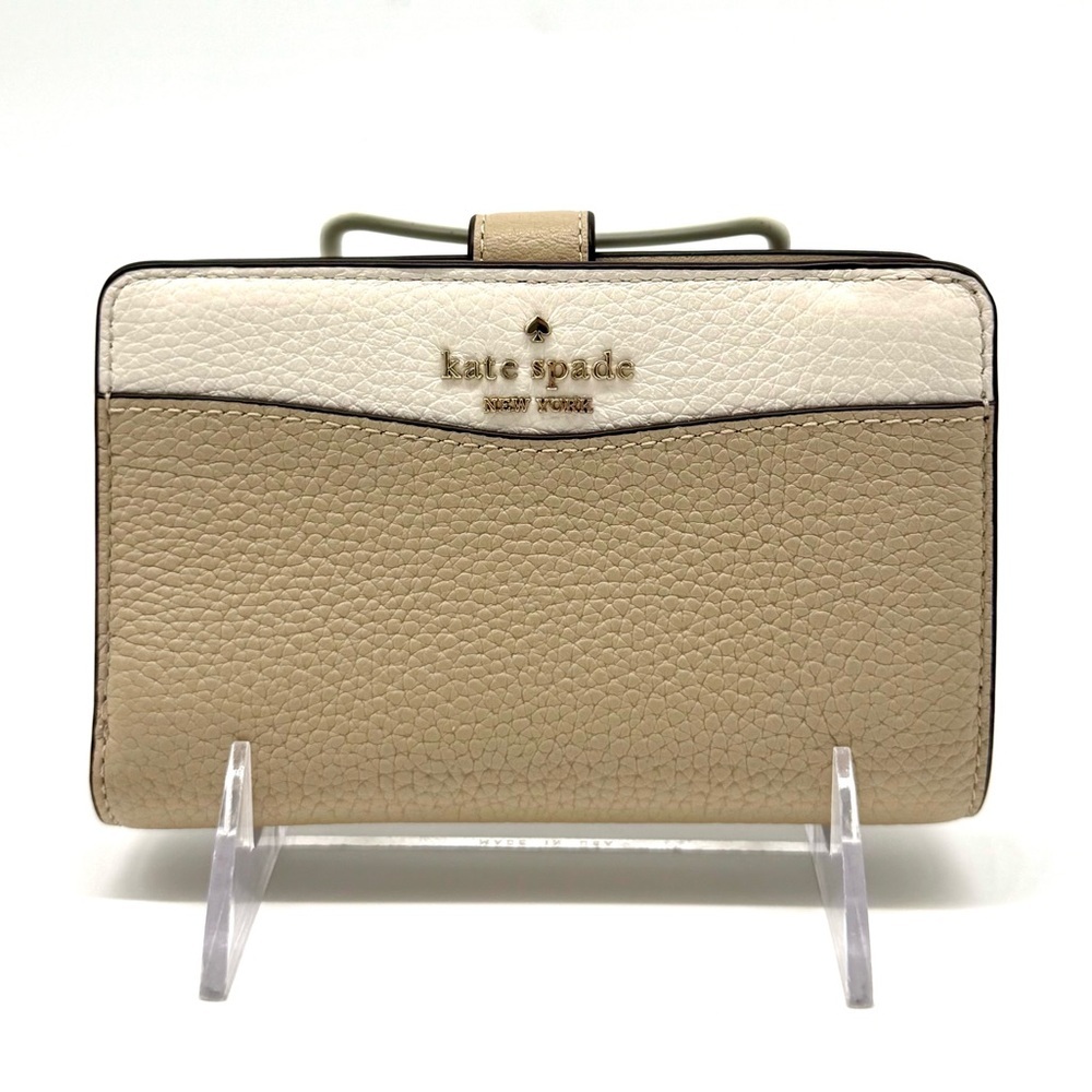 Kate Spade Leila Medium Pebbled Leather Compact Bifold Wallet Tan/Cream